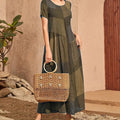 New Retro Loose Waist Pocket Long Skirt Casual Plaid Print Spliced Women'S Dress
