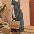New Retro Loose Waist Pocket Long Skirt Casual Plaid Print Spliced Women'S Dress