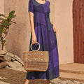 New Retro Loose Waist Pocket Long Skirt Casual Plaid Print Spliced Women'S Dress