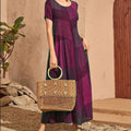 New Retro Loose Waist Pocket Long Skirt Casual Plaid Print Spliced Women'S Dress