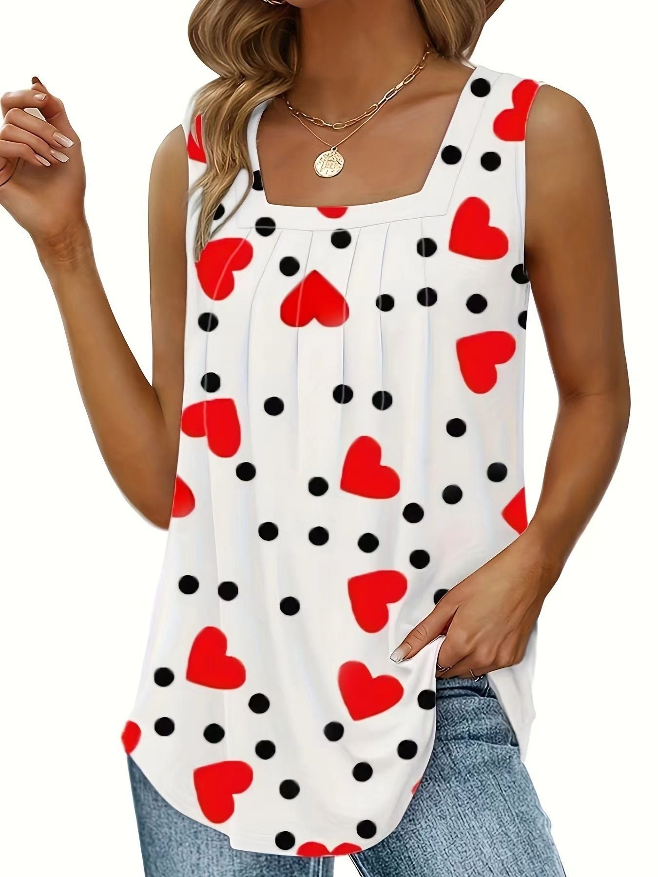 Pleated Square Neck Sleeveless Tuxedo Vest T-Shirt