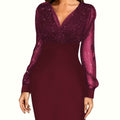 New Mesh Stitching Sexy Vintage Elegant V-Neck Party Club Dress Dress