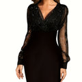 New Mesh Stitching Sexy Vintage Elegant V-Neck Party Club Dress Dress