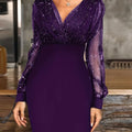 New Mesh Stitching Sexy Vintage Elegant V-Neck Party Club Dress Dress
