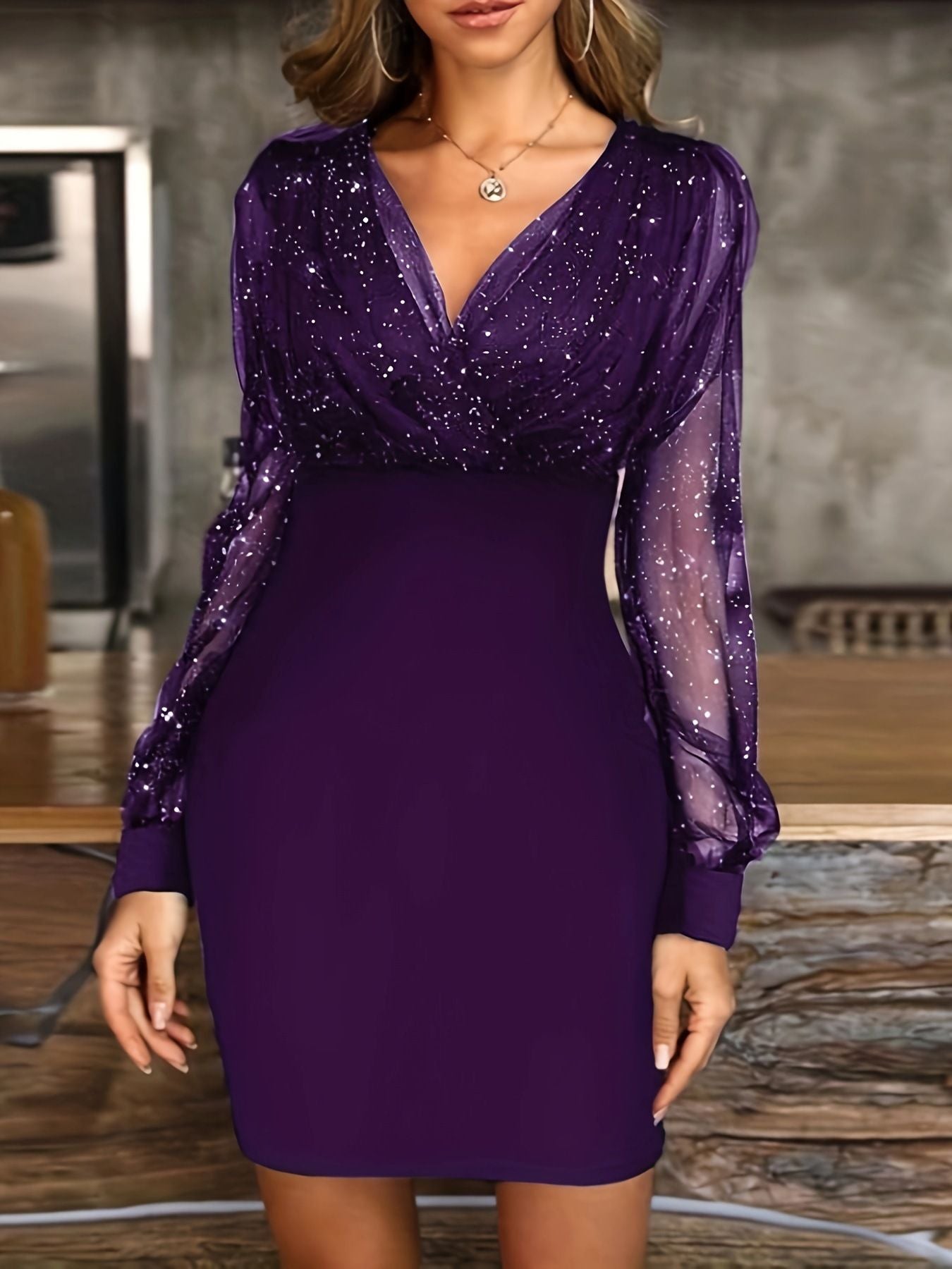New Mesh Stitching Sexy Vintage Elegant V-Neck Party Club Dress Dress