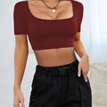 Truncated Knitted High Stretch Short Sleeve T-Shirt Top