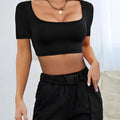 Truncated Knitted High Stretch Short Sleeve T-Shirt Top