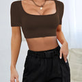 Truncated Knitted High Stretch Short Sleeve T-Shirt Top