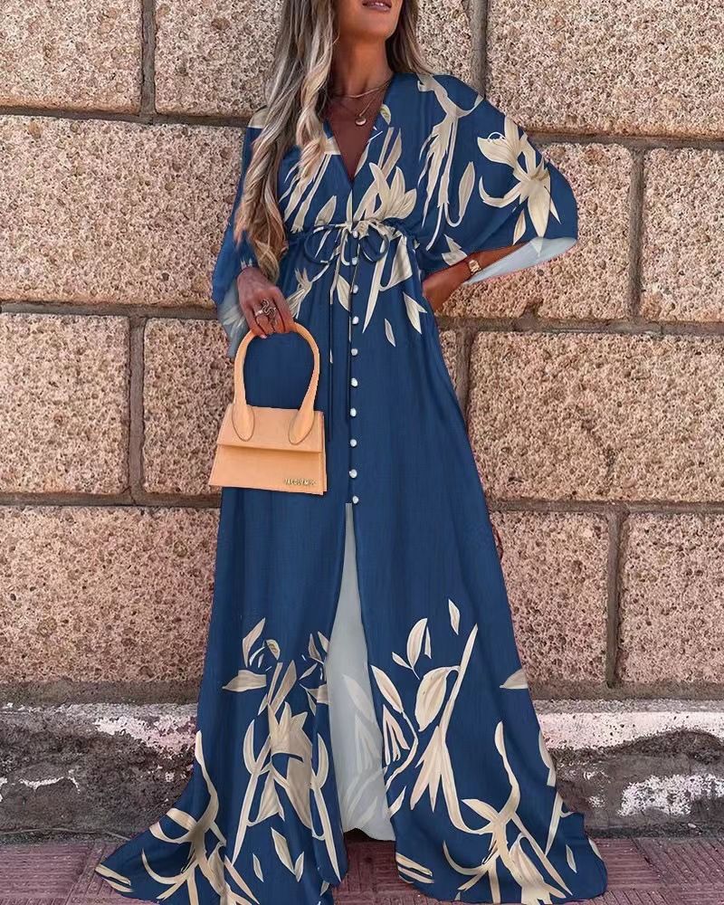 V-Neck Lace-Up Single-Breasted Beach Dress Women'S