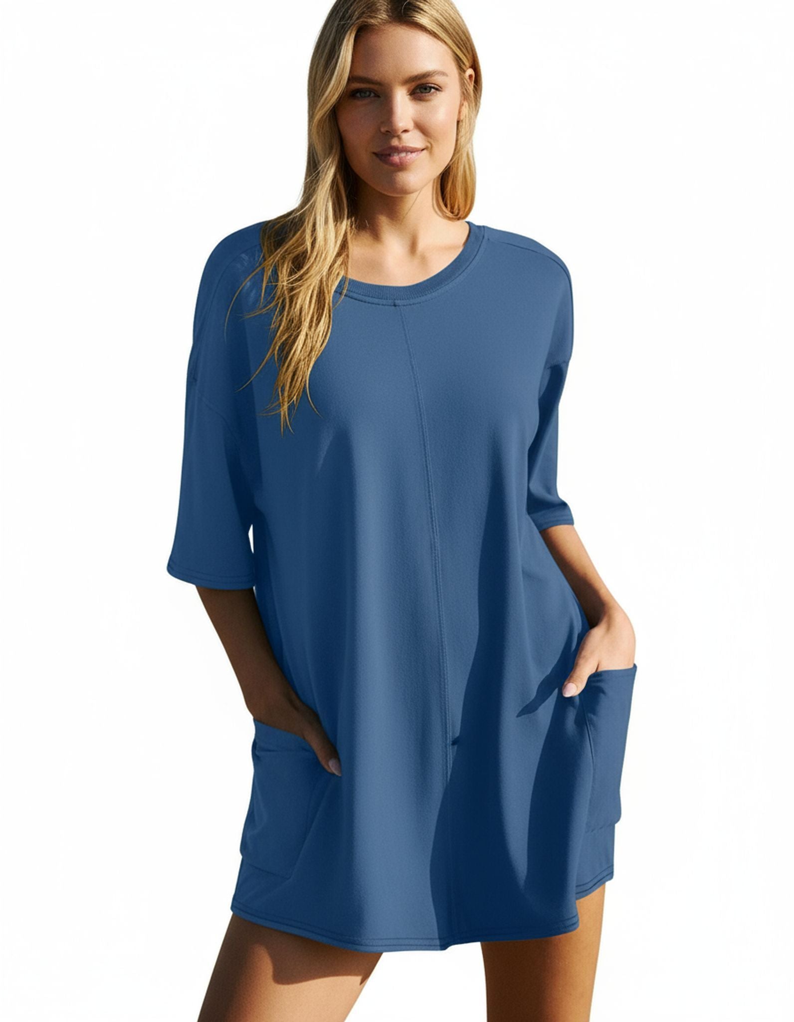 Short Sleeve Open Back V-Neck Loose Casual Pocket Jumpsuit