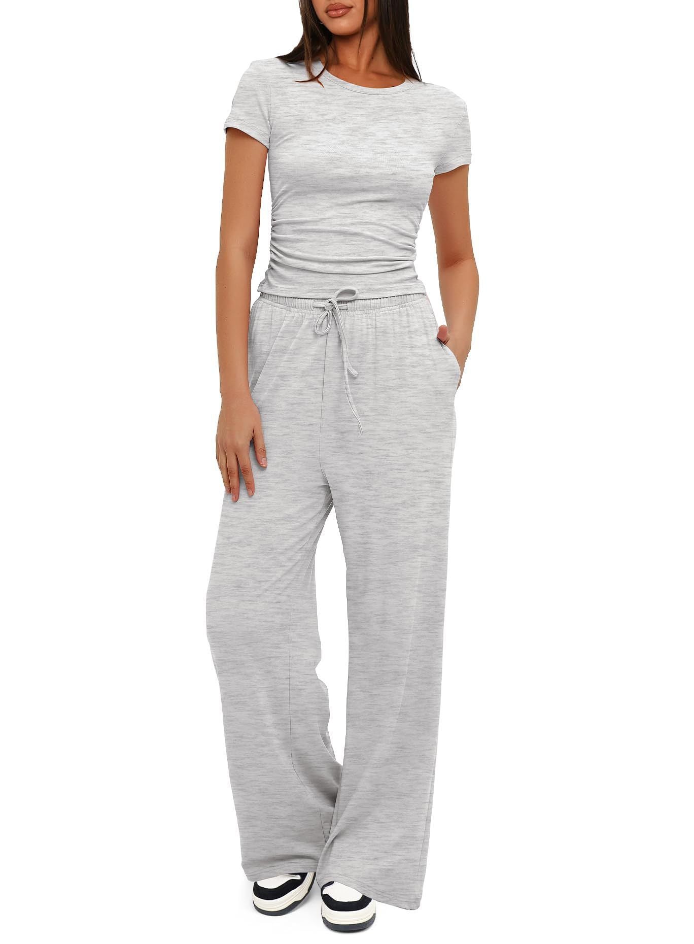 Casual Suit Ruffled Short Sleeve Top High Waist Wide-Leg Pants Sportswear
