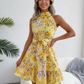 New Summer Sleeveless Floral Halterneck Waist Dress For Women