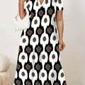 Short-Sleeved Printed V-Neck Long Dress