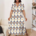 Short-Sleeved Printed V-Neck Long Dress