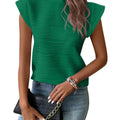 New Semi-High Neck Textured Wavy Strip Button Short-Sleeved Top