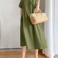 Loose Skirt Short Sleeve Crew Neck Solid Color Cotton And Linen Dress