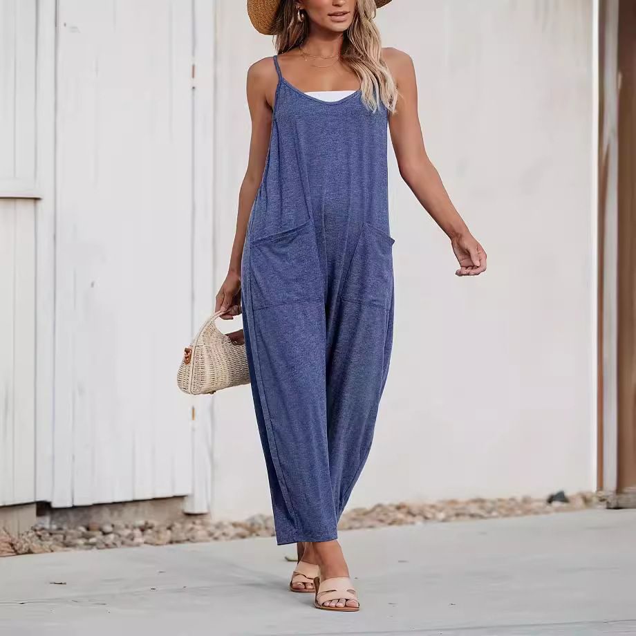 Suspender Knitted One-Piece Trousers With Strap Trousers For Women