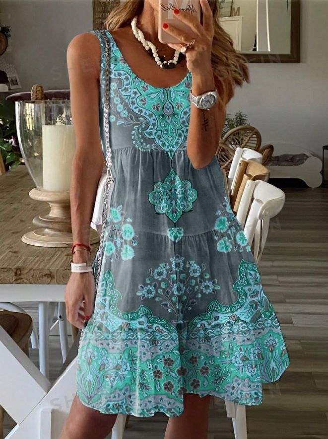 New Summer Sleeveless Floral Halterneck Waist Dress For Women
