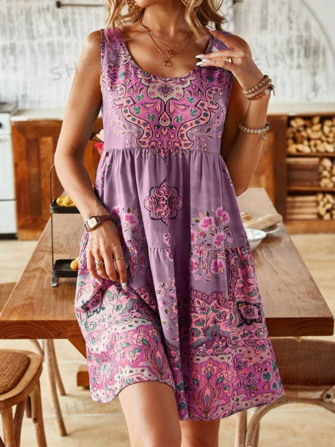 New Summer Sleeveless Floral Halterneck Waist Dress For Women