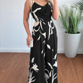 Suspender Open Back Waist Wide-Leg Jumpsuit Women'S Black