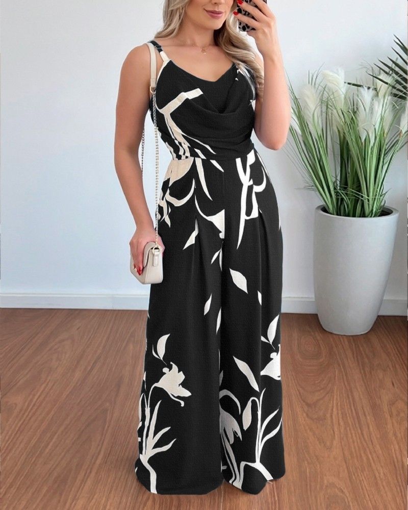 Suspender Open Back Waist Wide-Leg Jumpsuit Women'S Black