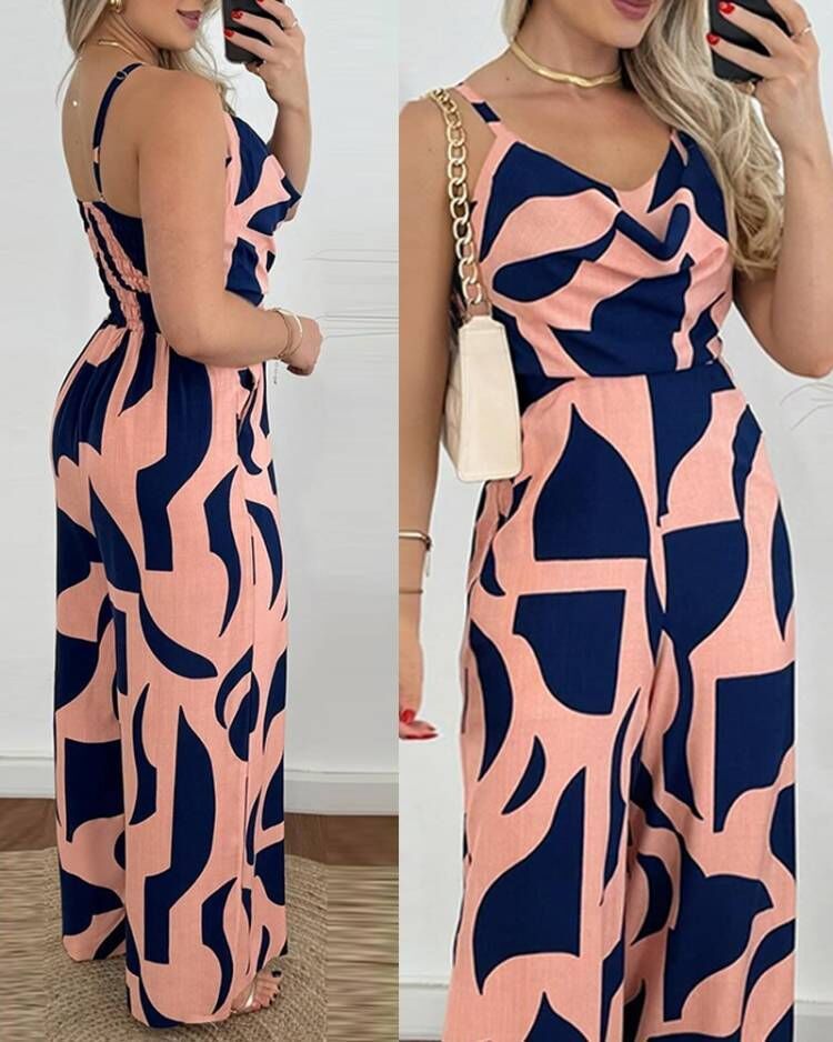 Suspender Open Back Waist Wide-Leg Jumpsuit Women'S Black