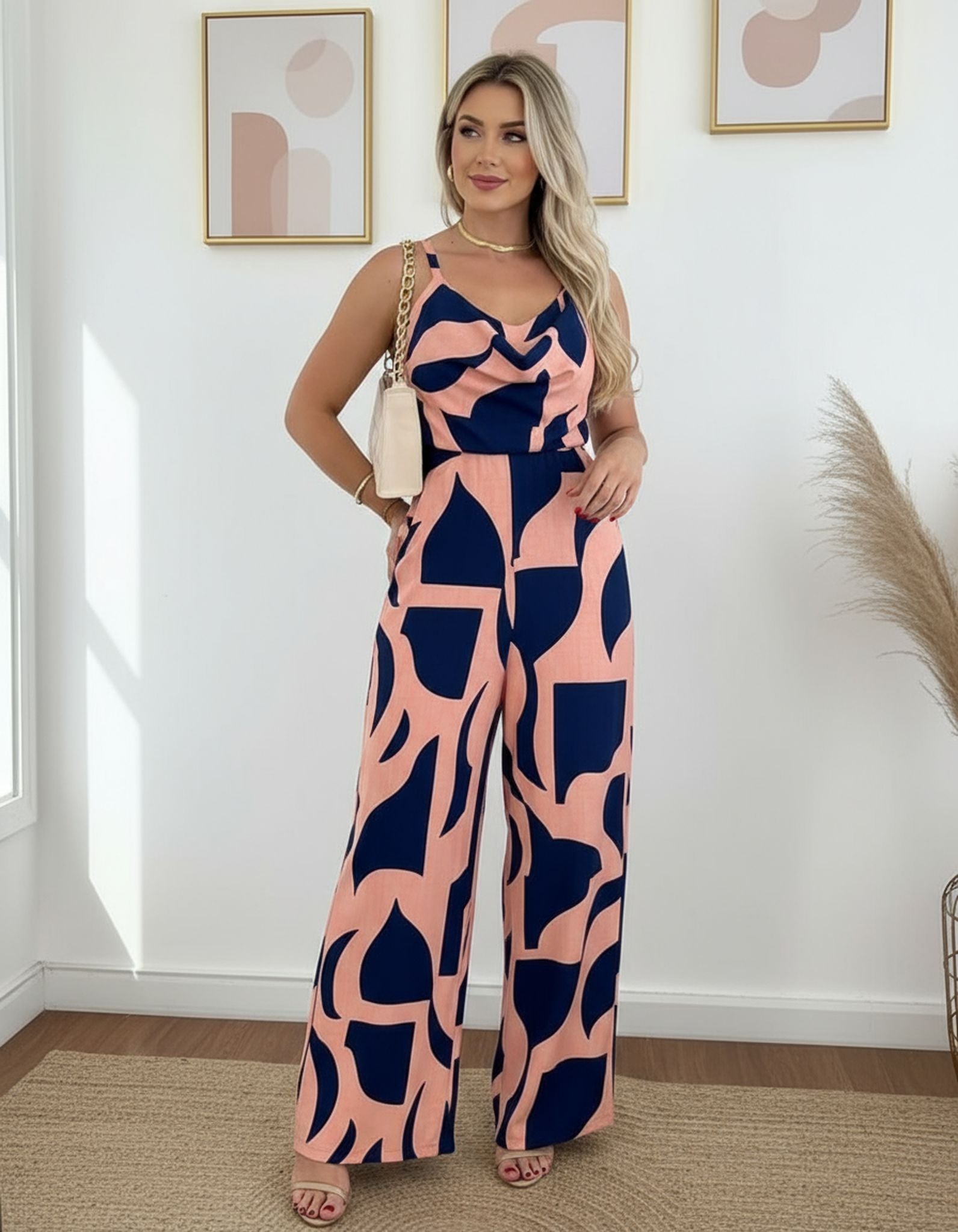 Suspender Open Back Waist Wide-Leg Jumpsuit Women'S Black