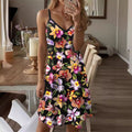 Casual Fashion Flower Print Loose Suspender Short Round Neck Mid-Length Dress