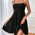 New One-Line Neck Thin Suspender Solid Color Versatile Textured Dress