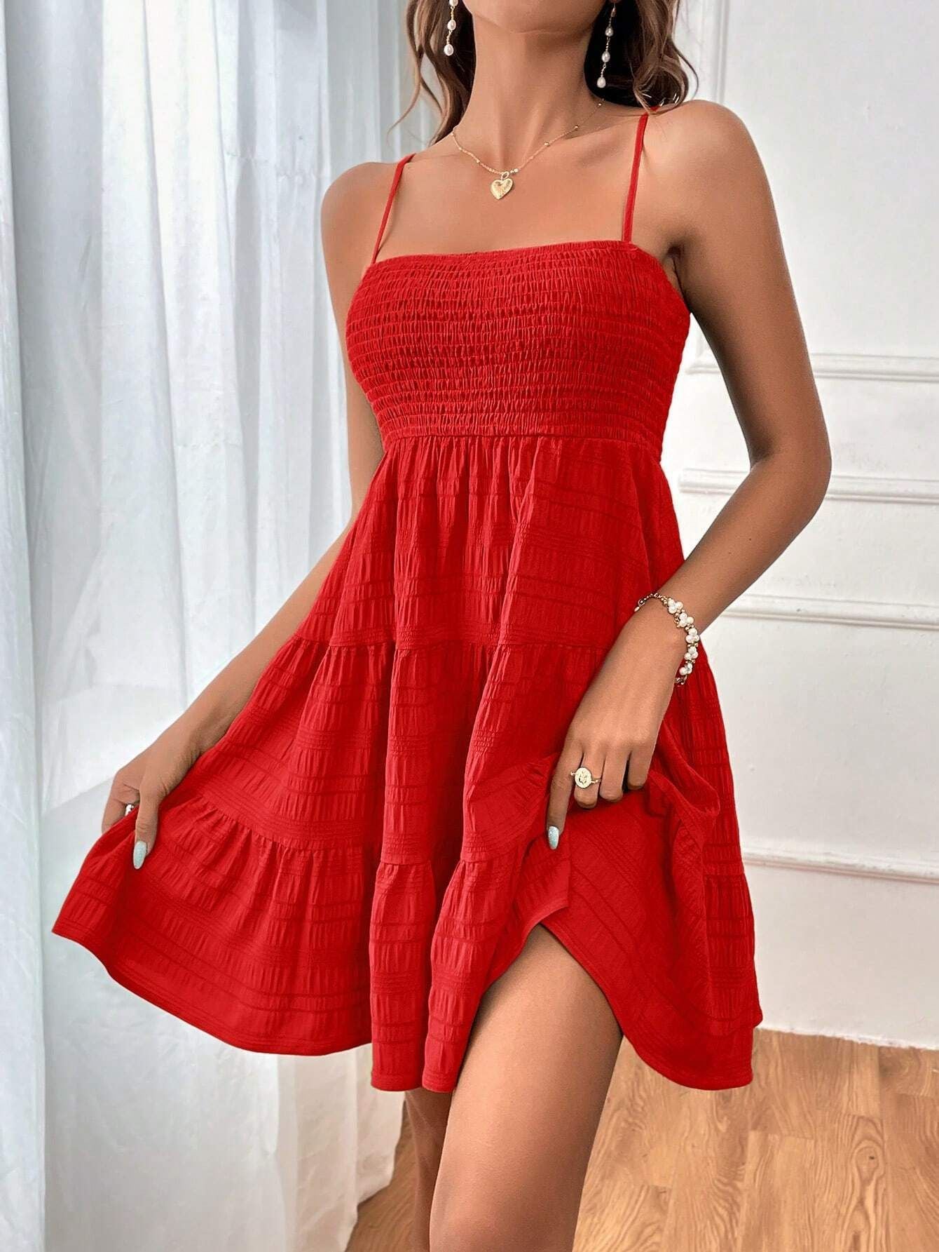 New One-Line Neck Thin Suspender Solid Color Versatile Textured Dress