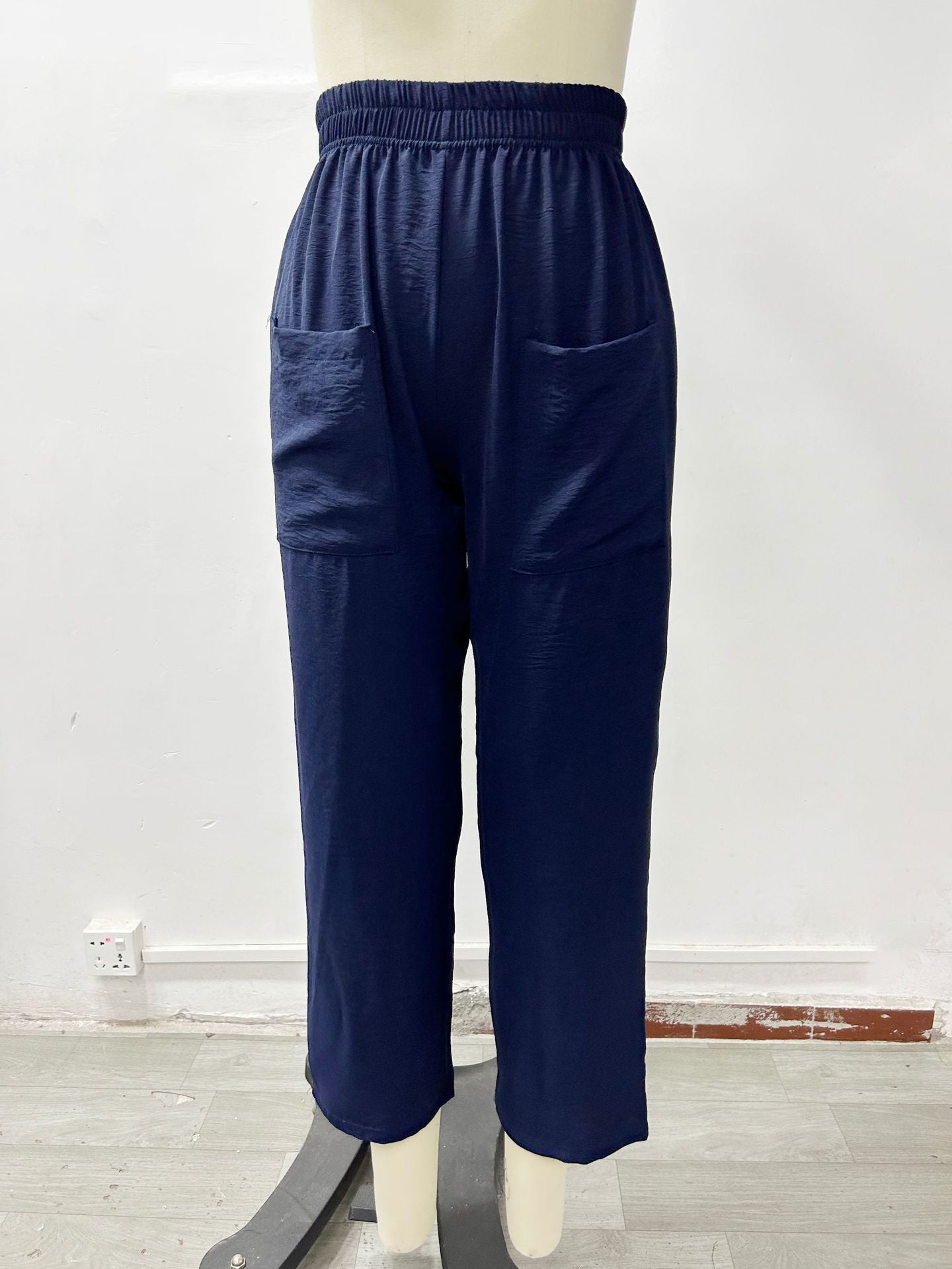 Pants Solid Color Pockets Women'S Slacks Elasticated Pants Trousers Trouser