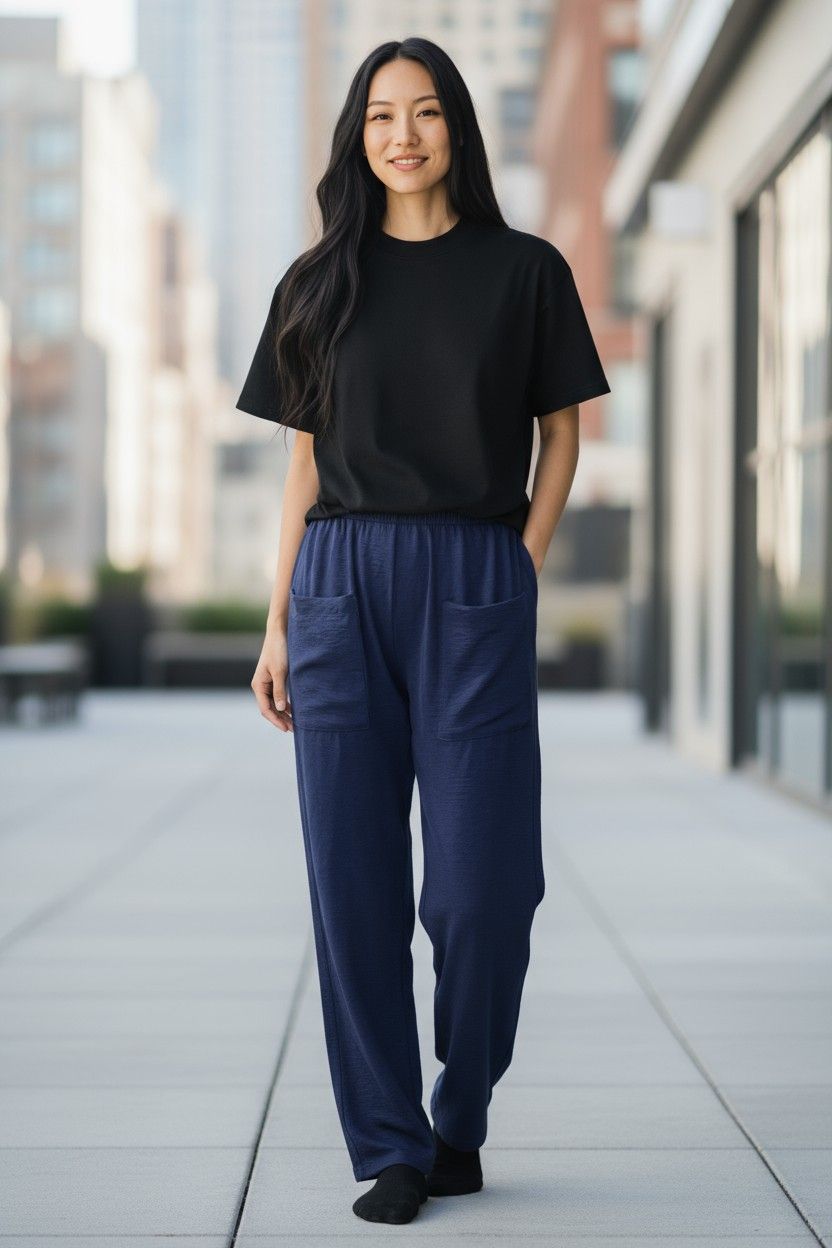 Pants Solid Color Pockets Women'S Slacks Elasticated Pants Trousers Trouser