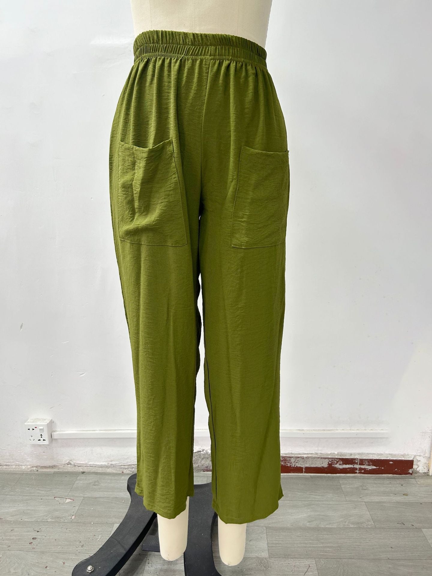 Pants Solid Color Pockets Women'S Slacks Elasticated Pants Trousers Trouser