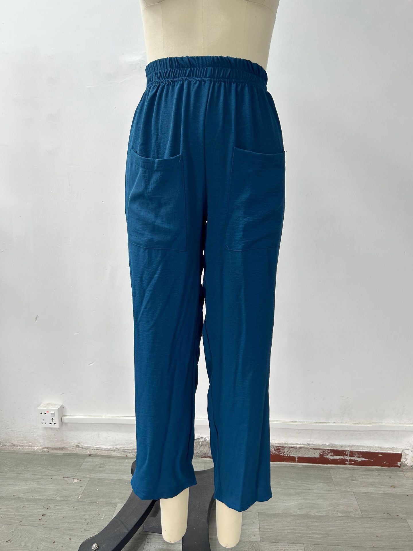 Pants Solid Color Pockets Women'S Slacks Elasticated Pants Trousers Trouser