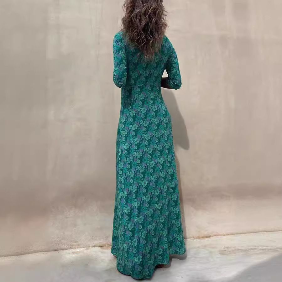 Winter Plus Size Women Pretty Beauty Long Sleeve Fashion Flower Print Dress Long Skirt