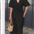 V-Neck With Puff Sleeve Cotton Dress