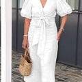 V-Neck With Puff Sleeve Cotton Dress
