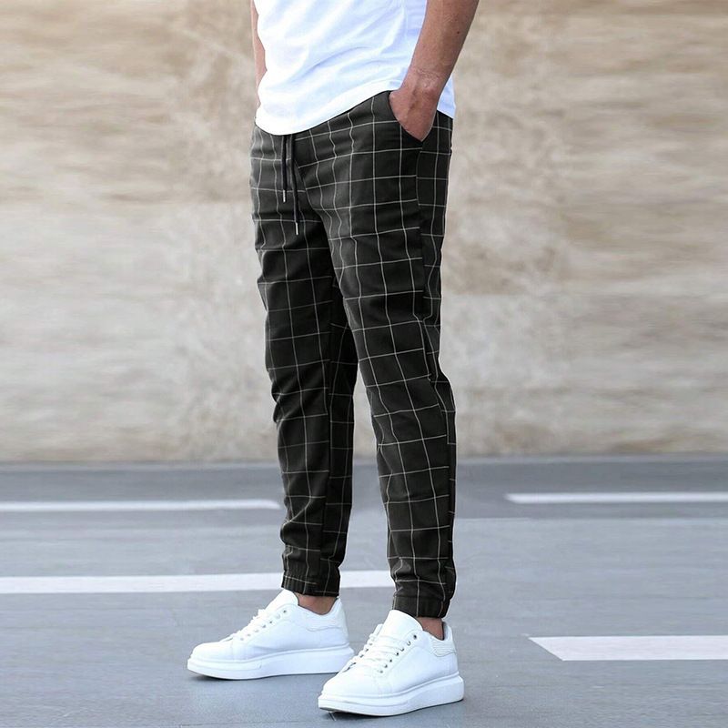 Trendy Pants Plaid Casual Pants Fashion Men'S Slacks Rope Pants