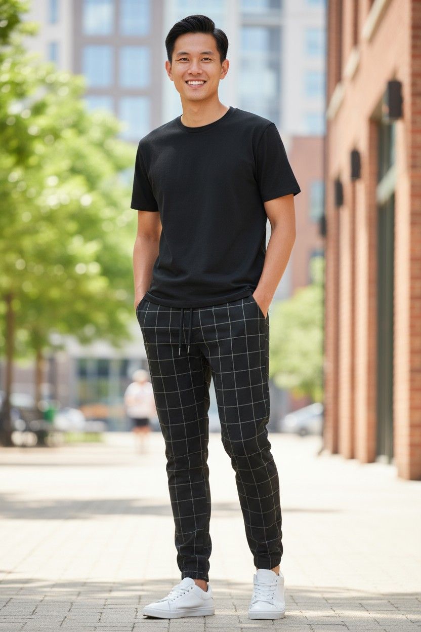 Trendy Pants Plaid Casual Pants Fashion Men'S Slacks Rope Pants