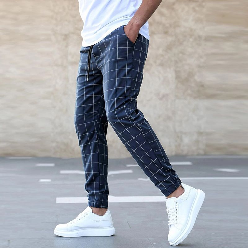 Trendy Pants Plaid Casual Pants Fashion Men'S Slacks Rope Pants