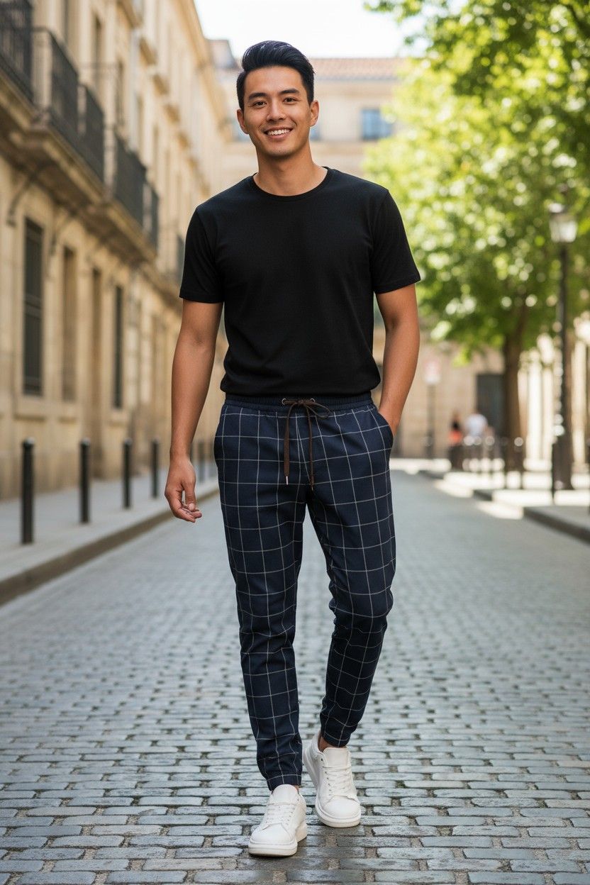 Trendy Pants Plaid Casual Pants Fashion Men'S Slacks Rope Pants