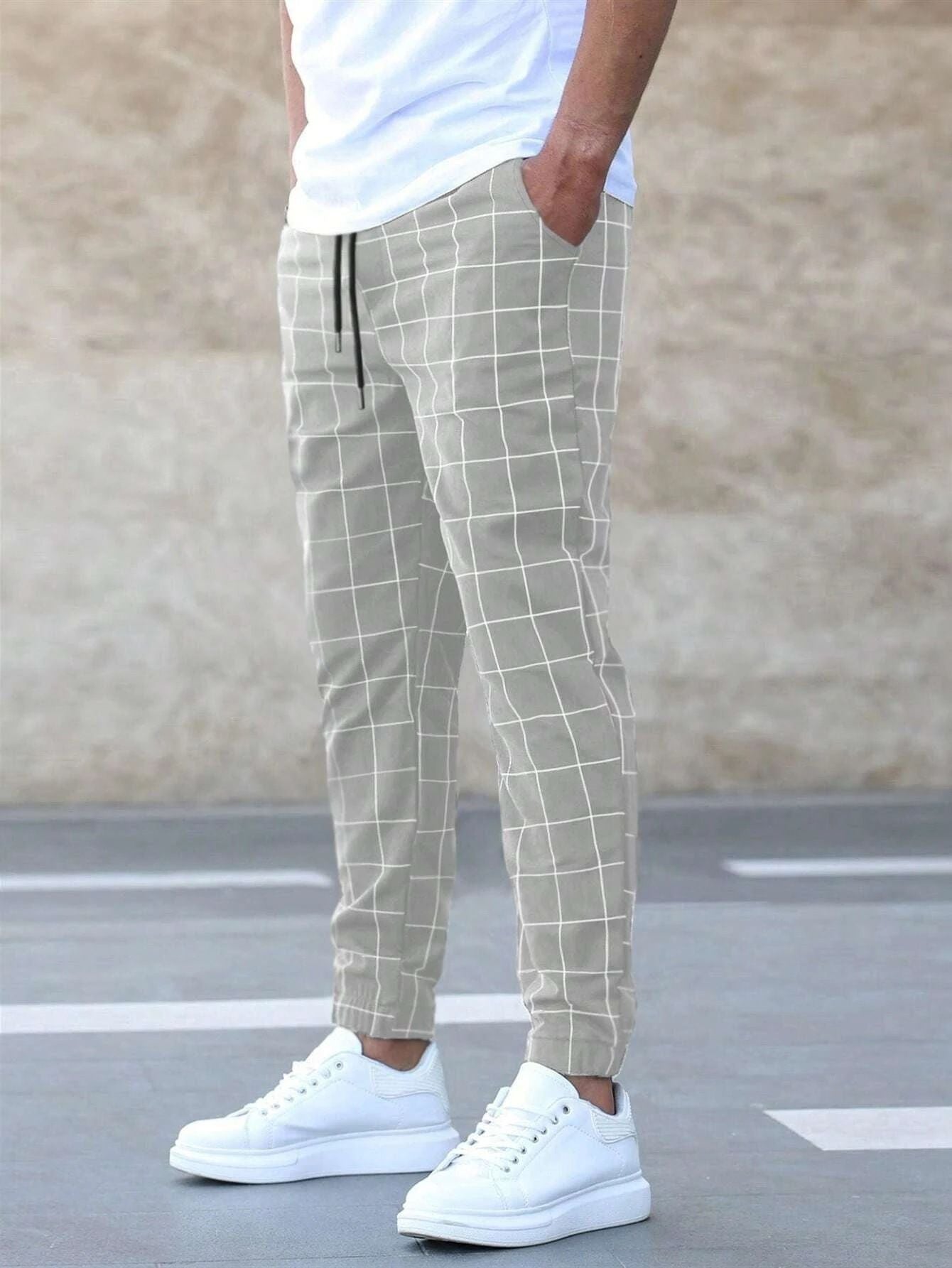 Trendy Pants Plaid Casual Pants Fashion Men'S Slacks Rope Pants