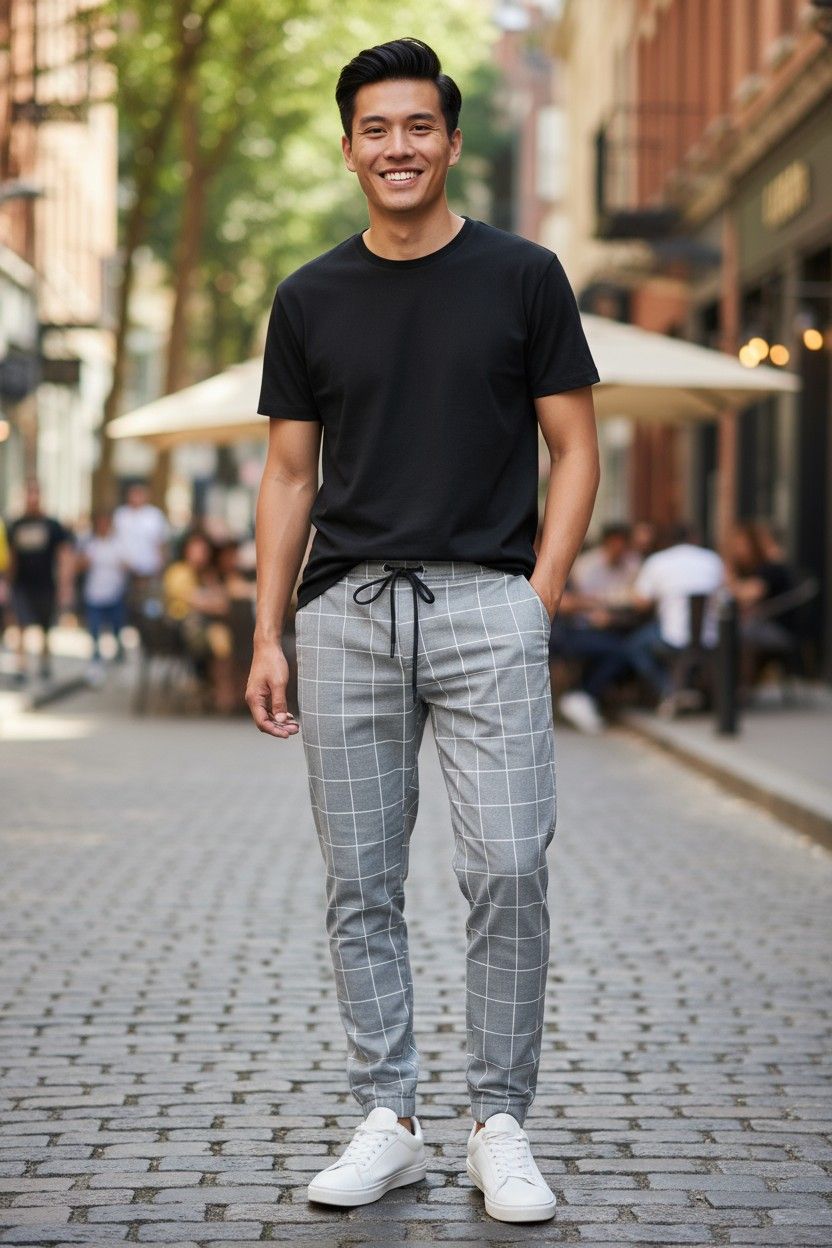 Trendy Pants Plaid Casual Pants Fashion Men'S Slacks Rope Pants