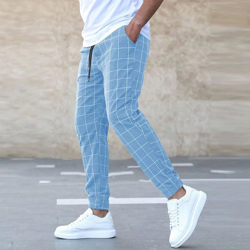 Trendy Pants Plaid Casual Pants Fashion Men'S Slacks Rope Pants