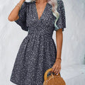 Deep V-Neck Summer New Ruffled Sleeve With Small Floral Resort Style Dress
