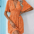 Deep V-Neck Summer New Ruffled Sleeve With Small Floral Resort Style Dress