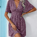 Deep V-Neck Summer New Ruffled Sleeve With Small Floral Resort Style Dress