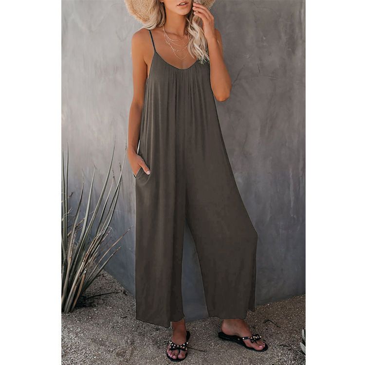 Hot Sale Casual Fashion Temperament Solid Color Suspender Jumpsuit For Women