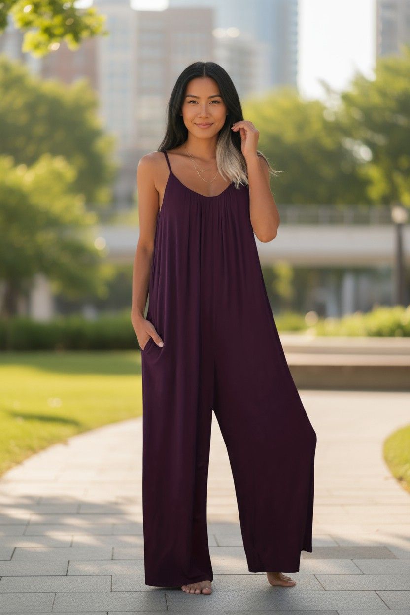 Hot Sale Casual Fashion Temperament Solid Color Suspender Jumpsuit For Women