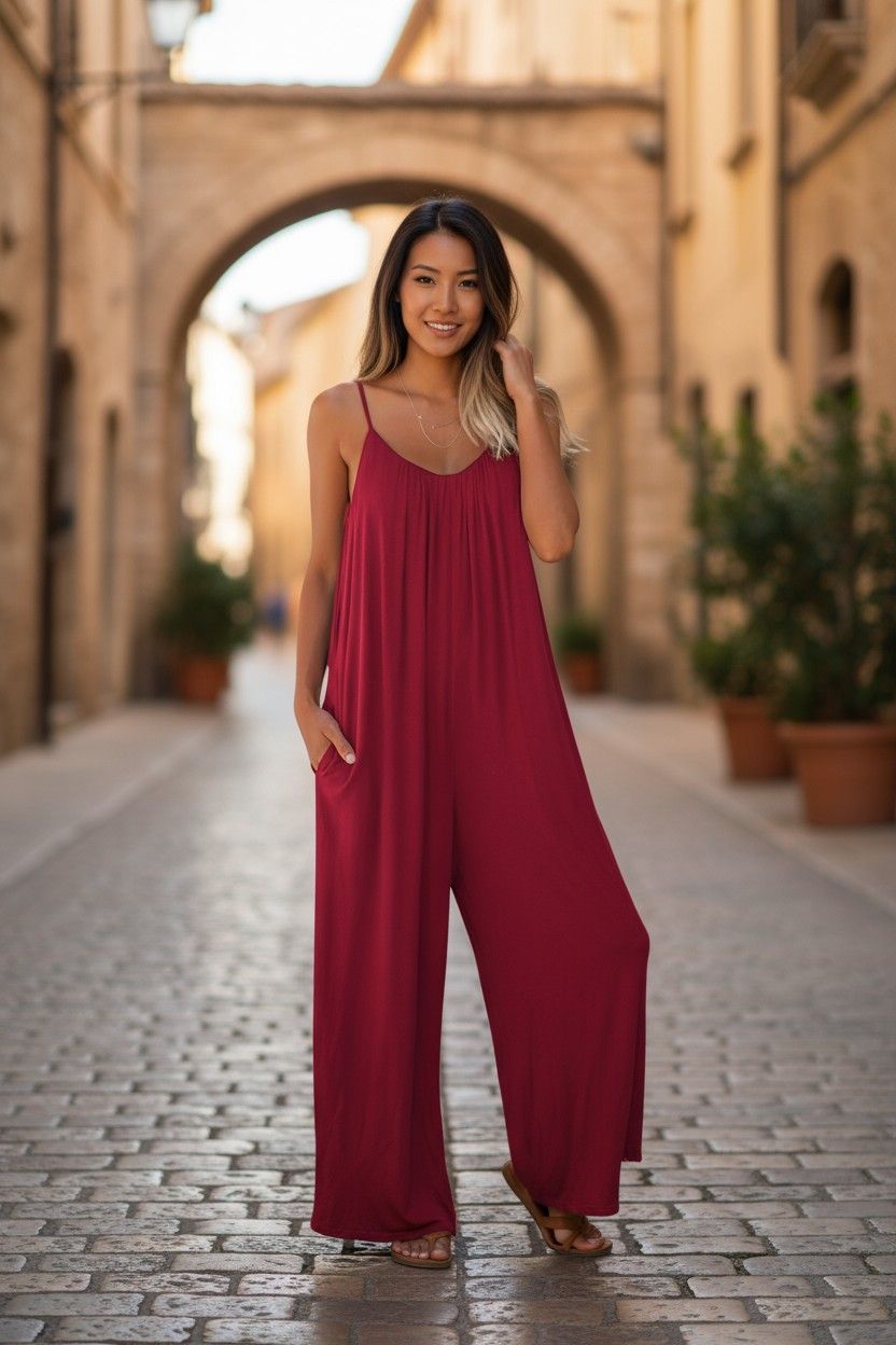 Hot Sale Casual Fashion Temperament Solid Color Suspender Jumpsuit For Women
